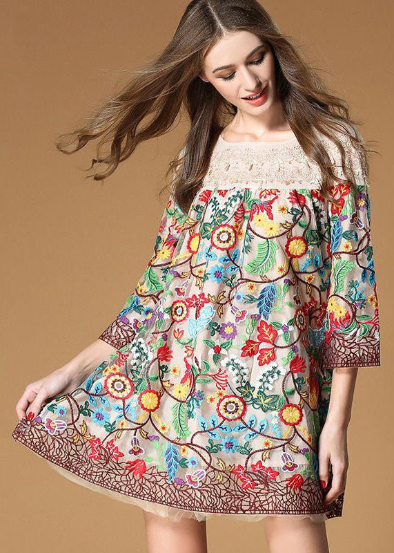 Apricot Patchwork Organza Short Dresses Embroidered Bracelet Sleeve