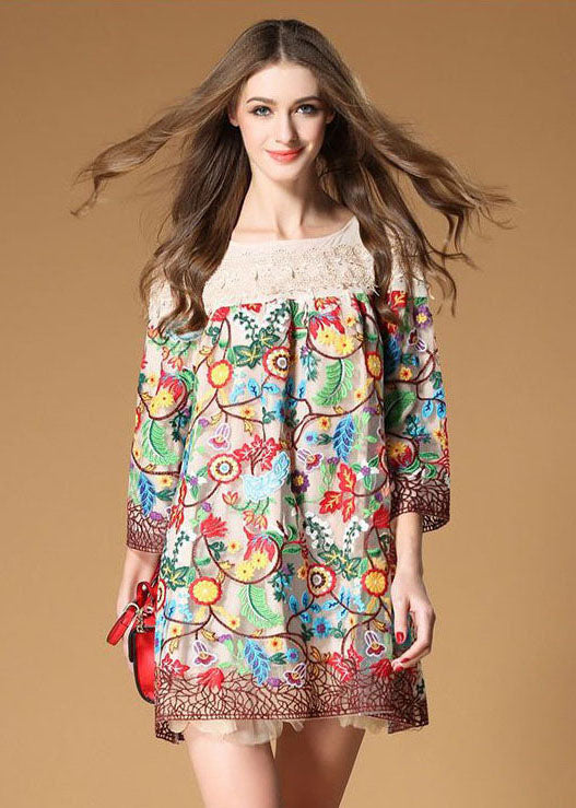 Apricot Patchwork Organza Short Dresses Embroidered Bracelet Sleeve
