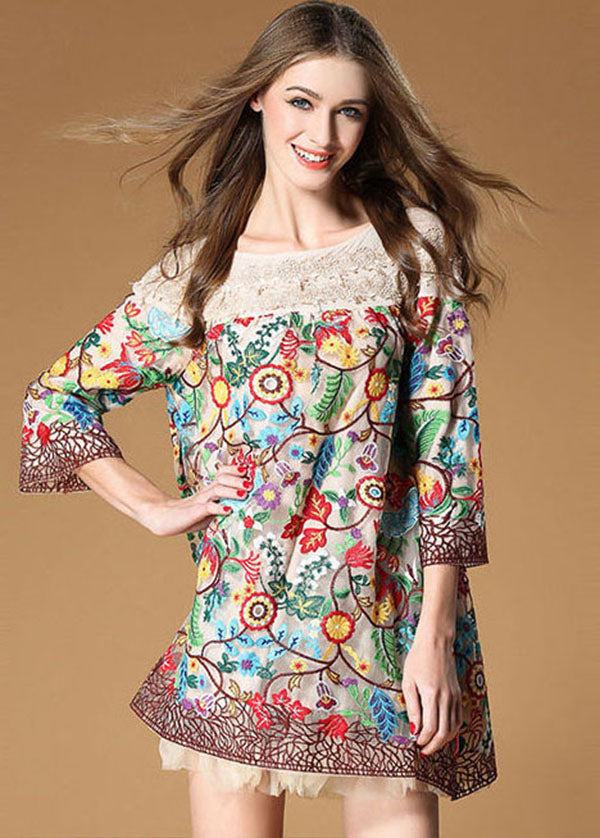 Apricot Patchwork Organza Short Dresses Embroidered Bracelet Sleeve