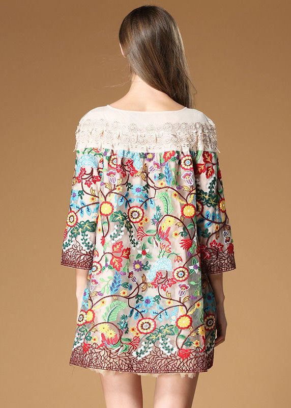 Apricot Patchwork Organza Short Dresses Embroidered Bracelet Sleeve