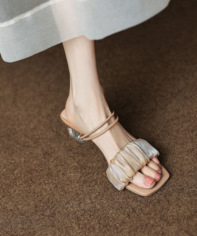 Apricot Peep Toe Wrinkled Splicing Clear Chunky Slide Sandals