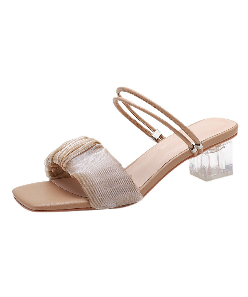 Apricot Peep Toe Wrinkled Splicing Clear Chunky Slide Sandals