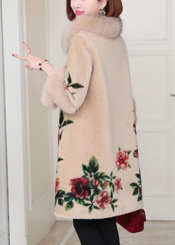 Apricot Print Button Thick Winter Long sleeve Coat - Omychic