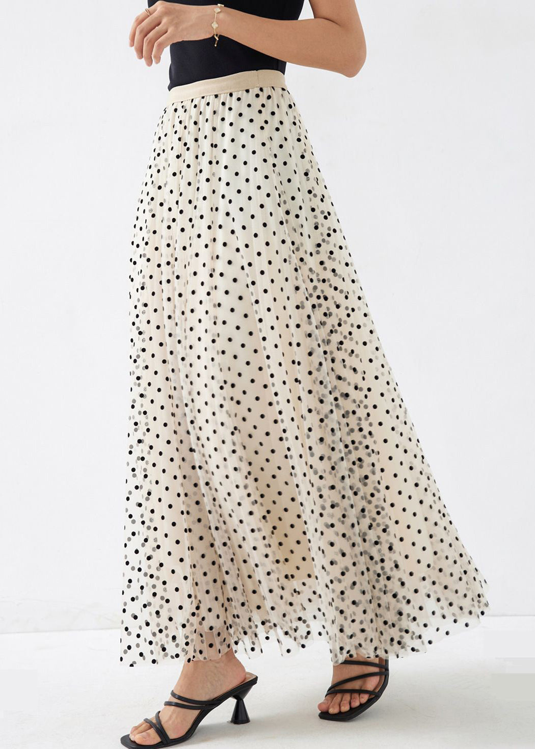 Apricot Print Loose Tulle Skirts High Waist Spring