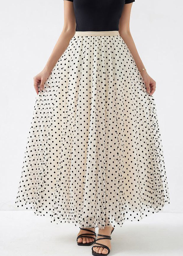 Apricot Print Loose Tulle Skirts High Waist Spring
