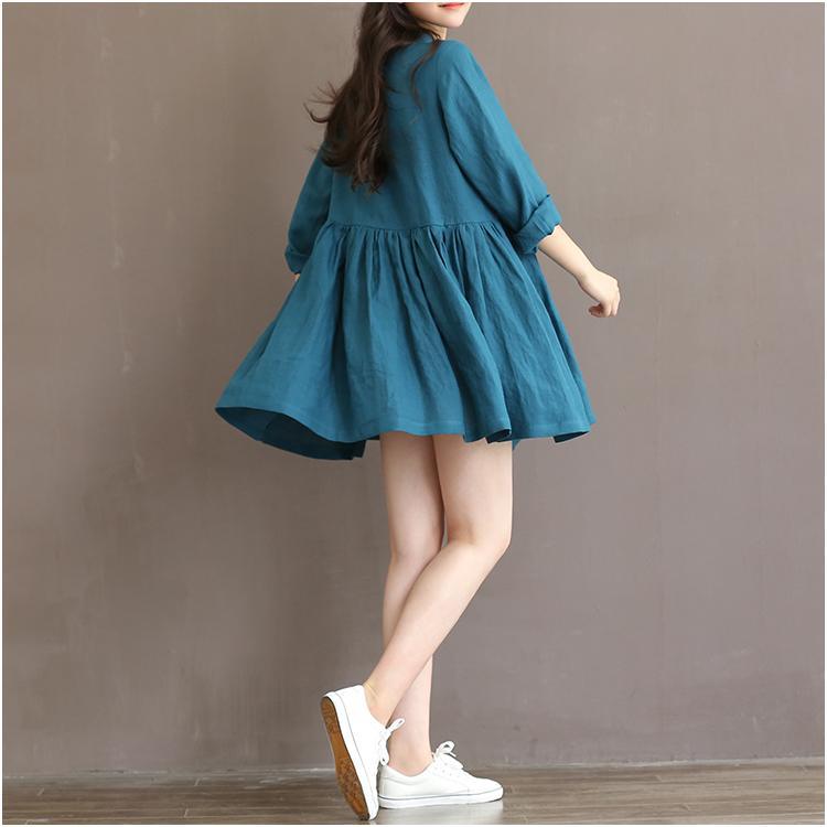 Aqua blue retro linen dress fit flare summer dresses linen sundress the raining afternoon - Omychic
