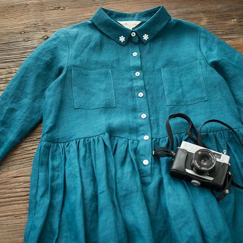 Aqua blue retro linen dress fit flare summer dresses linen sundress the raining afternoon - Omychic
