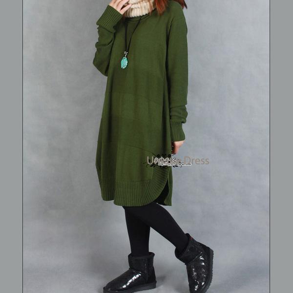 Army green oversize women sweater knit dress - Omychic