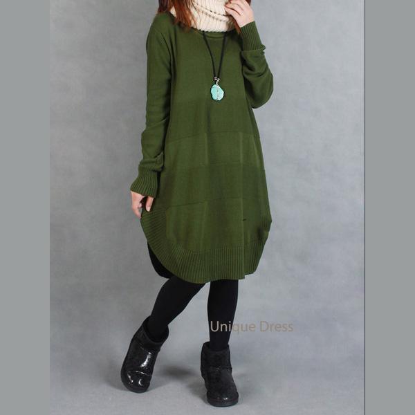 Army green oversize women sweater knit dress - Omychic