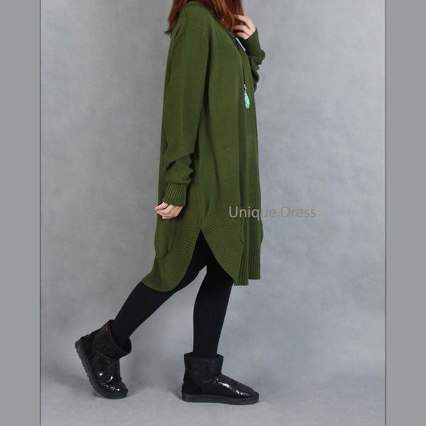 Army green oversize women sweater knit dress - Omychic