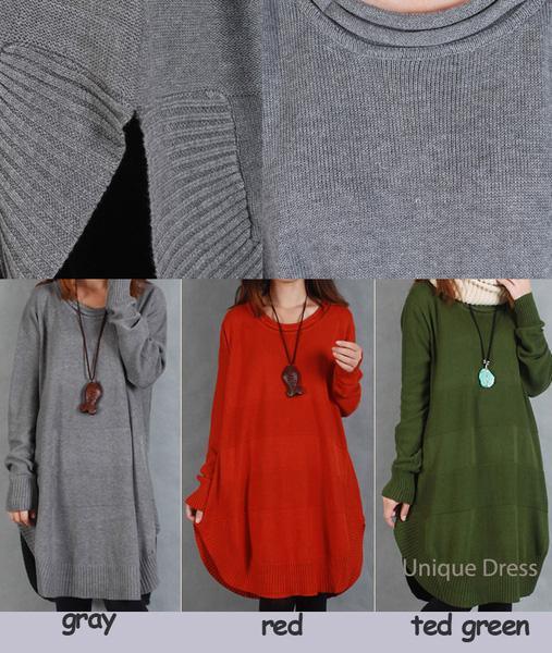 Army green oversize women sweater knit dress - Omychic