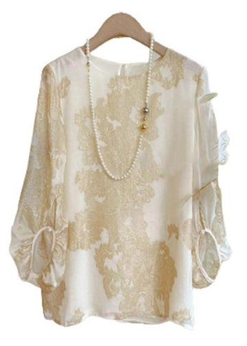 Art Orange Double-layer Collar Asymmetrical Jacquard Silk Shirt Top Fall