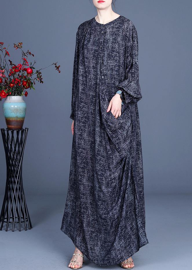 Art Black Print asymmetrical design side open Holiday Summer Spring Linen Dress - Omychic