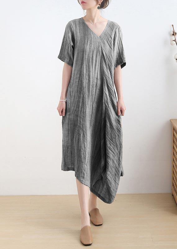 Art Black Short Sleeve Casual Maxi Summer Linen Dress - Omychic