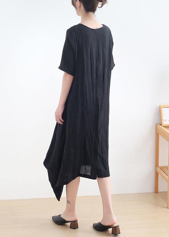 Art Black Short Sleeve Casual Maxi Summer Linen Dress - Omychic