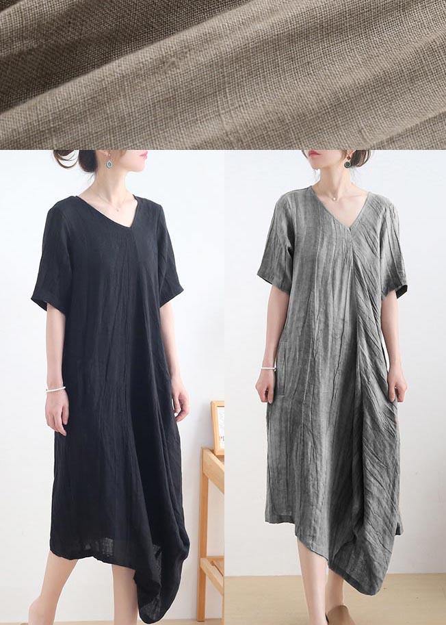 Art Black Short Sleeve Casual Maxi Summer Linen Dress - Omychic