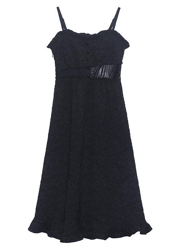 Art Black Summer Ruffled Button Cotton Maxi Dress - Omychic