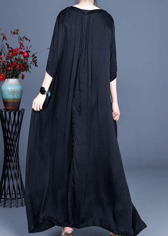 Art Black V Neck Patchwork Silk Dresses Half Sleeve - Omychic