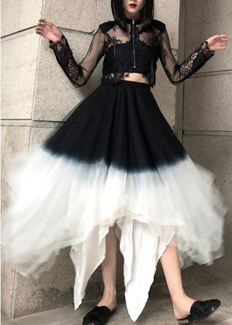 Art Black White Color block tulle Patchwork Skirts Summer - Omychic