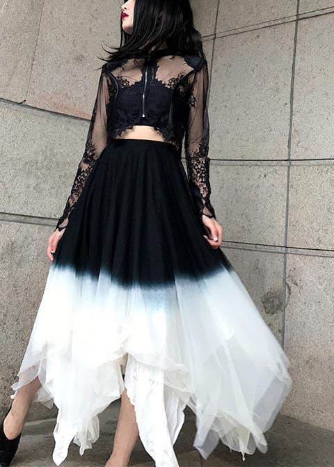 Art Black White Color block tulle Patchwork Skirts Summer - Omychic
