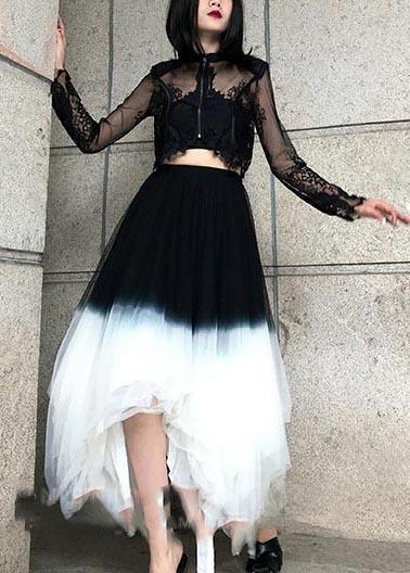 Art Black White Color block tulle Patchwork Skirts Summer - Omychic