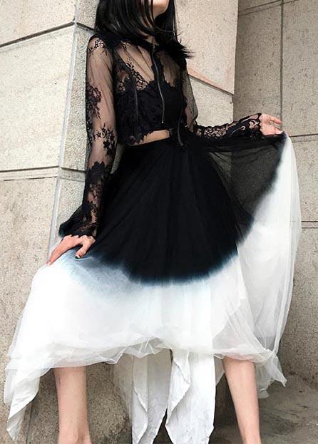 Art Black White Color block tulle Patchwork Skirts Summer - Omychic