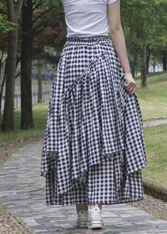 Art Black White Plaid Ruffled Patchwork Tie Waist A Line Skirt Summer