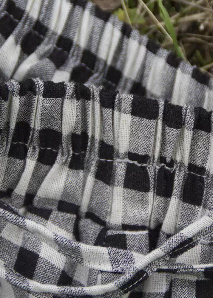 Art Black White Plaid Ruffled Patchwork Tie Waist A Line Skirt Summer