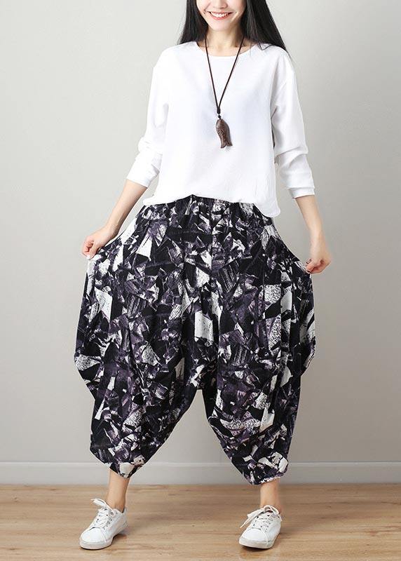 Art Black White Print Wide Leg Cotton Linen Pants Summer - Omychic