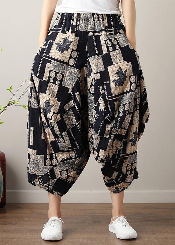 Art Black White Print Wide Leg Cotton Linen Pants Summer - Omychic