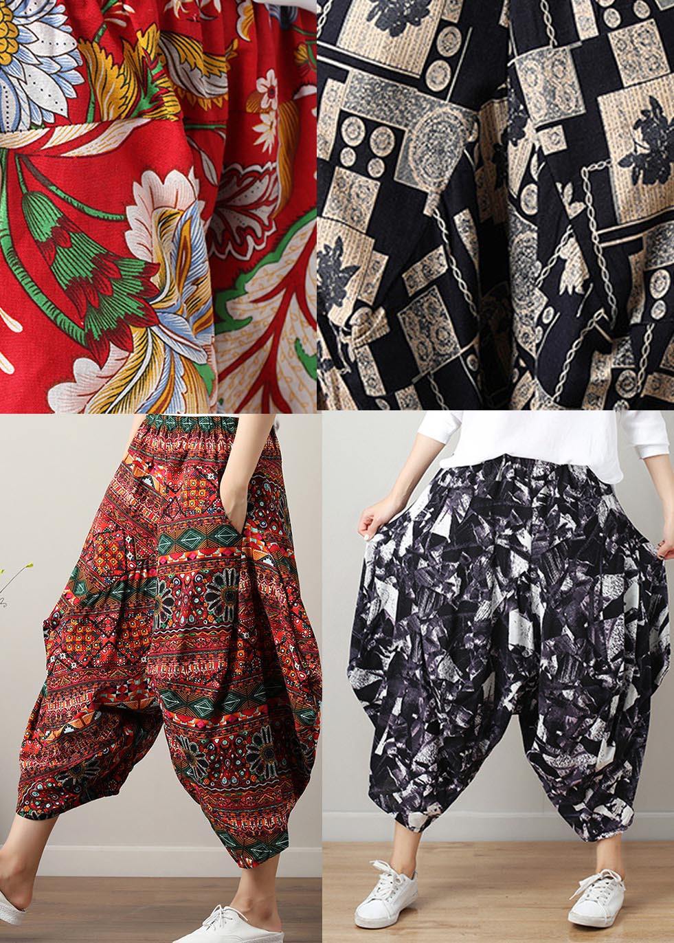 Art Black White Print Wide Leg Cotton Linen Pants Summer - Omychic