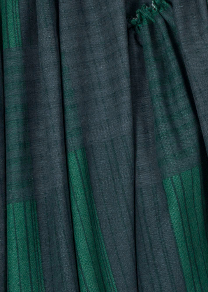 Art Blackish Green Plaid Wrinkled Asymmetrical Patchwork Cotton Skirt Fall