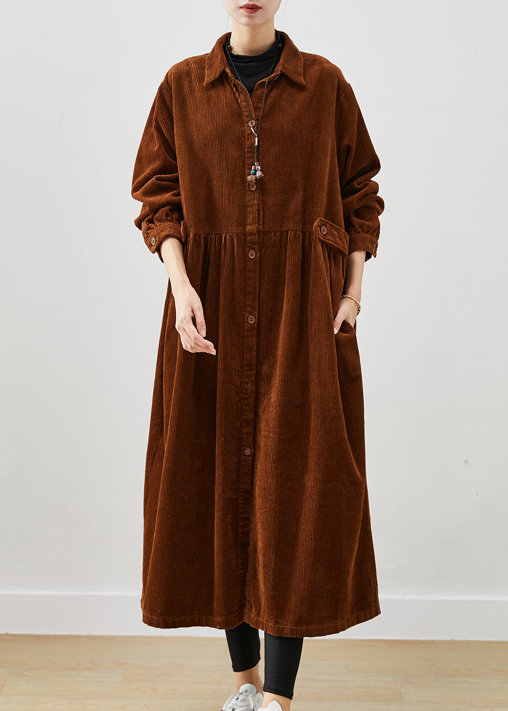 Art Brown Oversized Corduroy Trench Coats Spring