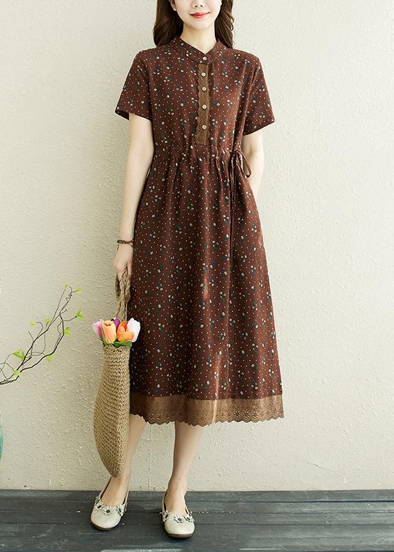 Art Chocolate Print Patchwork Vacation Summer Cotton Dress ( Limited Stock) - Omychic