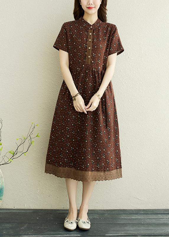 Art Chocolate Print Patchwork Vacation Summer Cotton Dress ( Limited Stock) - Omychic