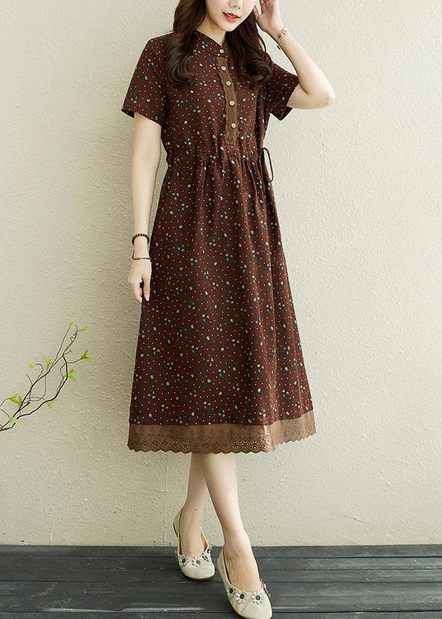 Art Chocolate Print Patchwork Vacation Summer Cotton Dress ( Limited Stock) - Omychic