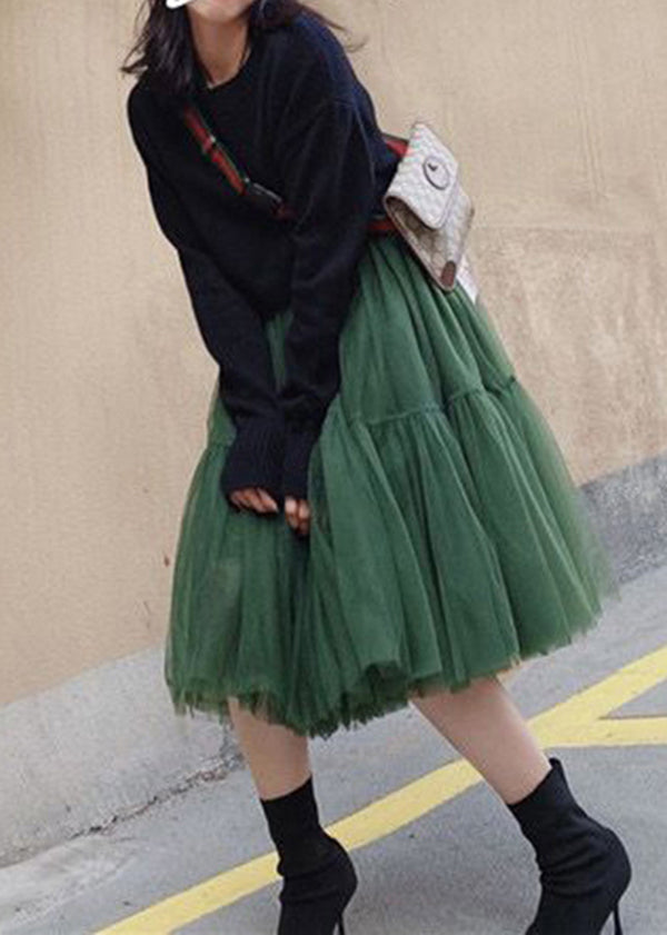 Art Dull Green Exra Large Hem Tulle Holiday Skirts Summer