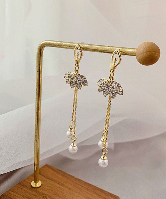 Art Gold Sterling Silver Overgild Pearl Zircon Drop Earrings