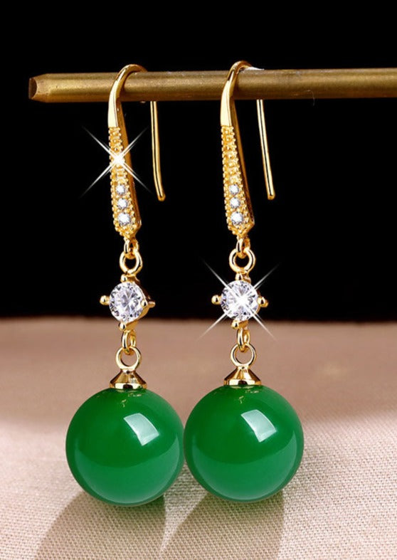 Art Green 14K Gold Agate Zircon Drop Earrings