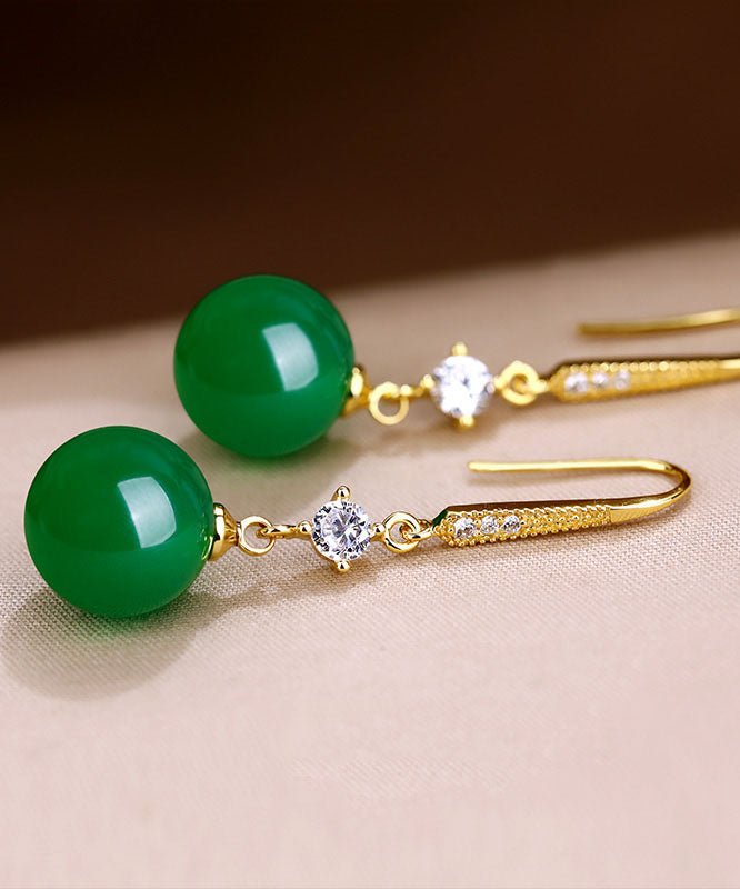 Art Green 14K Gold Agate Zircon Drop Earrings