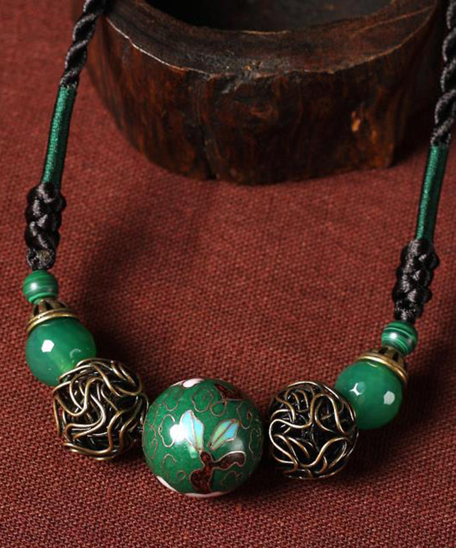 Art Green Agate Malachite Cloisonne Gratuated Bead Necklace