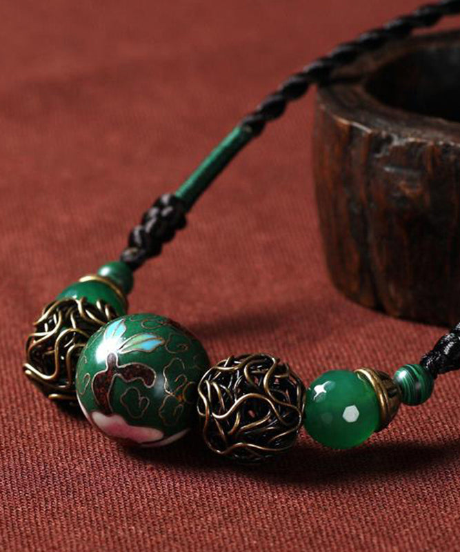 Art Green Agate Malachite Cloisonne Gratuated Bead Necklace