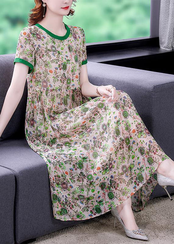 Art Green Oversized Patchwork Print Chiffon Vacation Dresses Summer