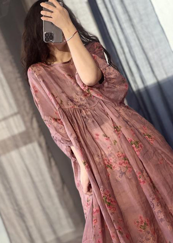 Art Green Oversized Patchwork Print Linen Long Dresses Summer