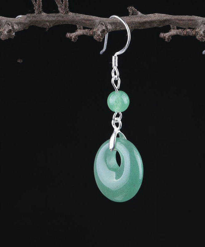 Art Green Sterling Silver Jade Safety Buckle Drop Earrings