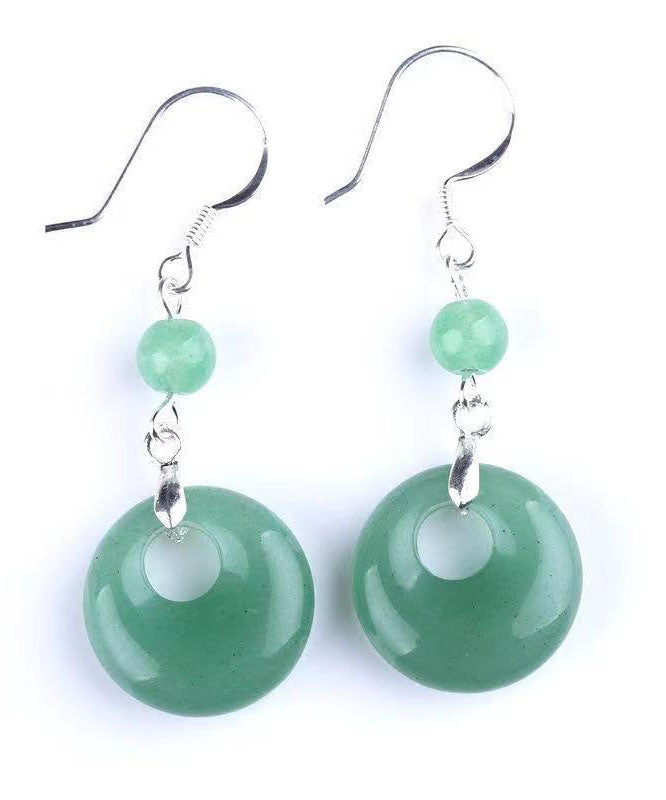 Art Green Sterling Silver Jade Safety Buckle Drop Earrings
