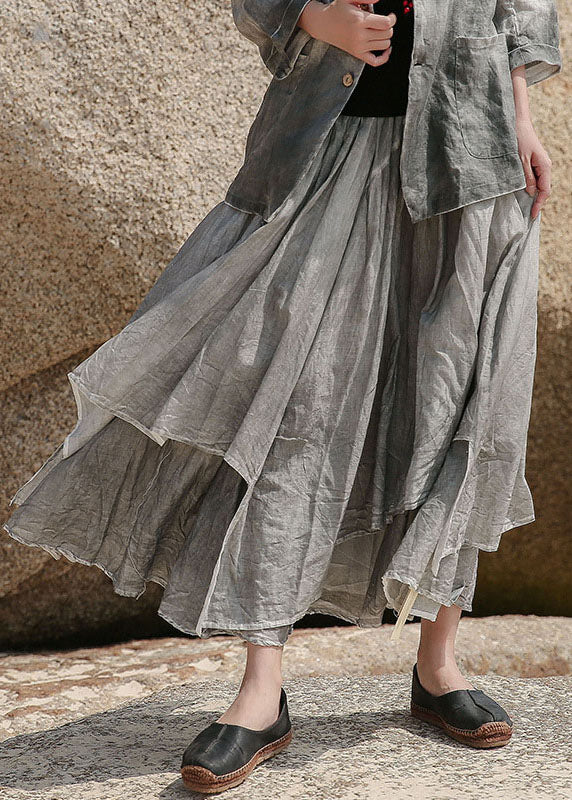 Art Grey Asymmetrical Pockets Cotton Skirt Spring