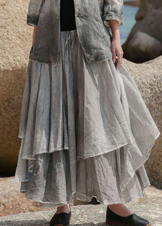 Art Grey Asymmetrical Pockets Cotton Skirt Spring