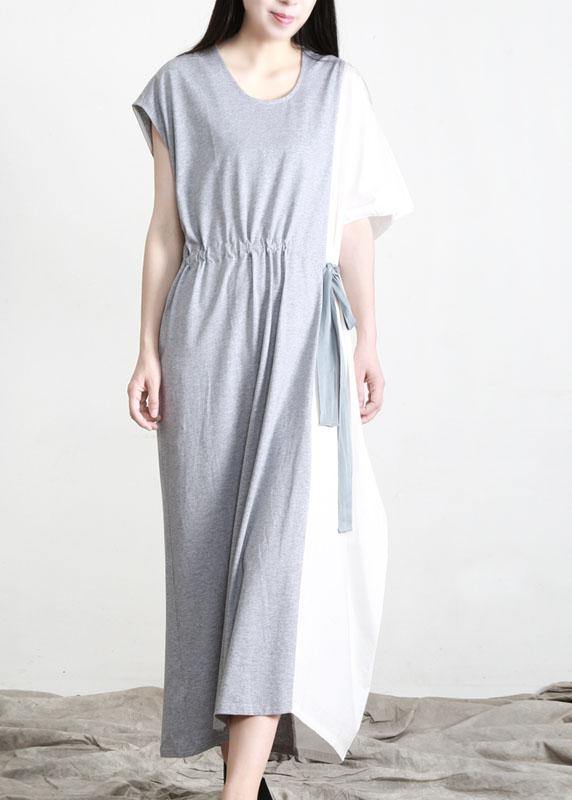 Art Grey White Patchwork Cotton asymmetrical design Summer Dress - Omychic