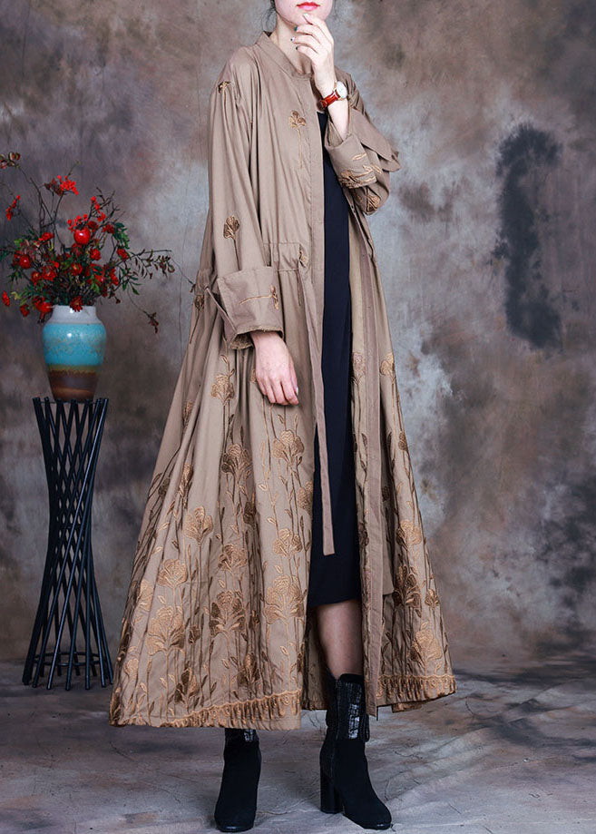 Art Khaki Embroidered drawstring Spring trench coats